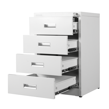 Vega 4 Drawer Under Desk Filing Cabinet | Lockable Metal Office Storage | Steel Cabinet with Central Locking