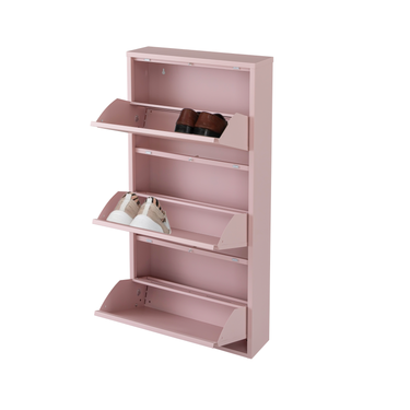Slim Space-Saving Metal Shoe Storage Cabinet 3 Drawer  Pink&Blue Size 104x50x15 cm