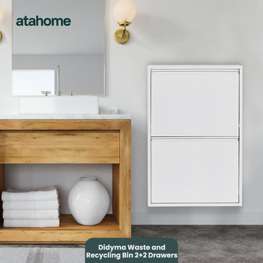 Didyma 2+2-Drawer Slim Metal Recycling & Waste Bin Cabinet