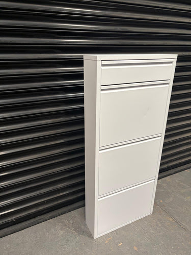 REFURBISHED Atahome Gordion 3+1 Drawer Modern Slim Metal Shoe Cabinet WHITE or BLACK