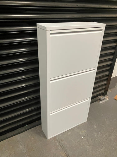 REFURBISHED- Atahome Assos 3-Drawer Modern Slim Metal Shoe Cabinet WHITE OR BLACK